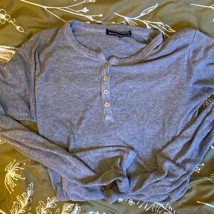 Brandy Melville gray Henley ribbed sweater top